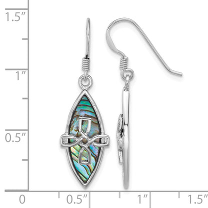 Sterling Silver Rhodium-plated Polished Abalone Cross Dangle Shepherd Hook Earrings