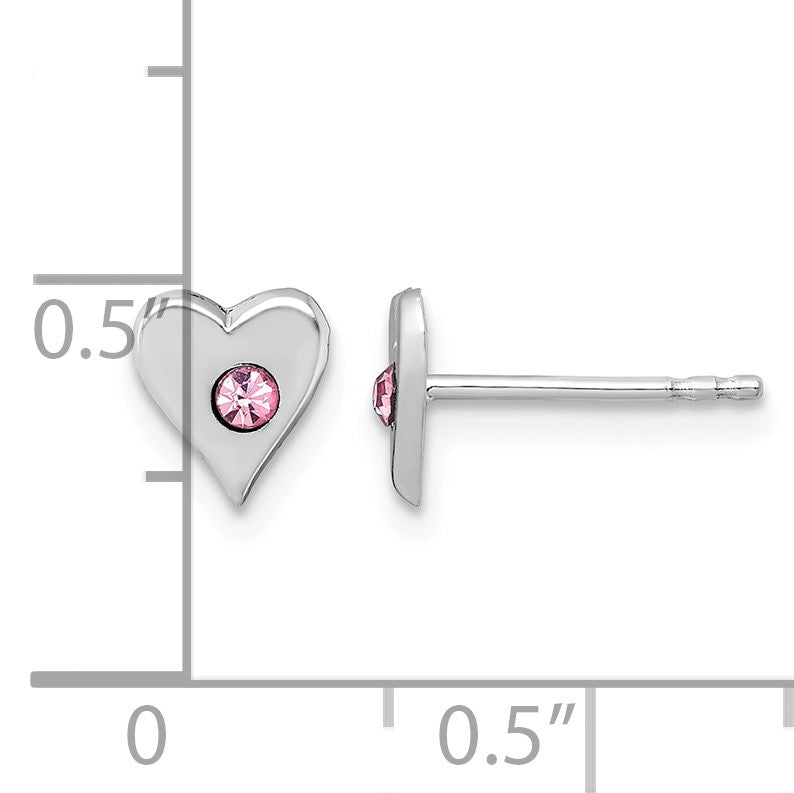 Sterling Silver Madi K Rhodium-plated Pink Crystal Heart Childrens Post Earrings