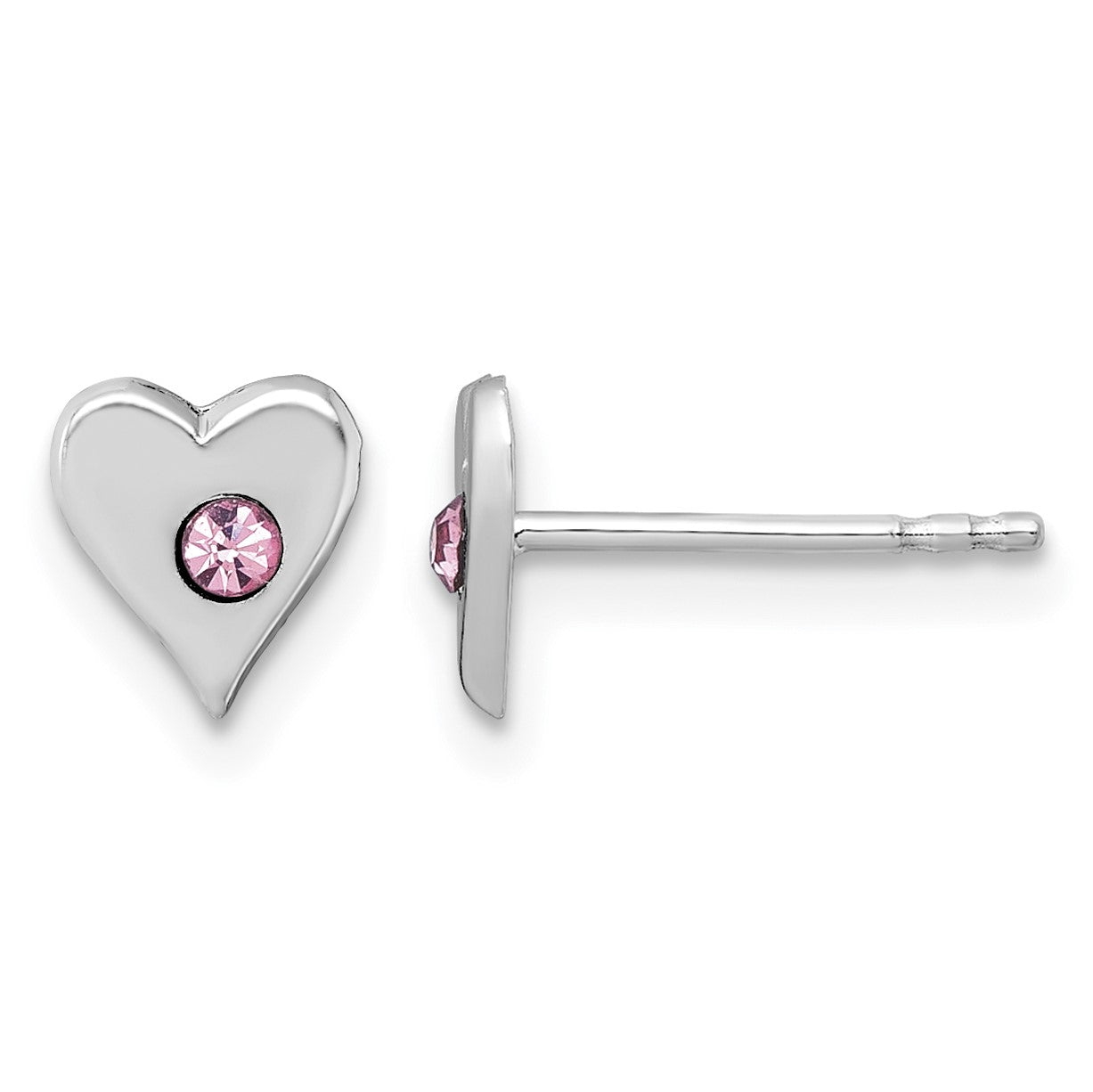 Sterling Silver Madi K Rhodium-plated Pink Crystal Heart Childrens Post Earrings