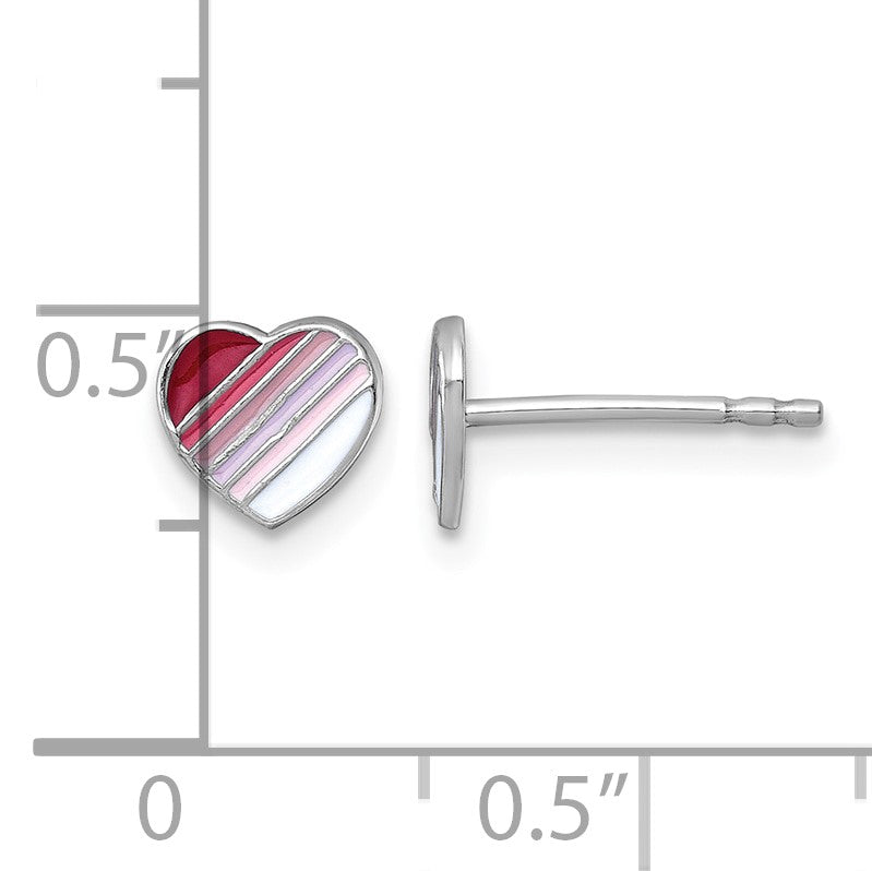 Sterling Silver Madi K Rhodium-plated Enameled Striped Heart Childrens Post Earrings