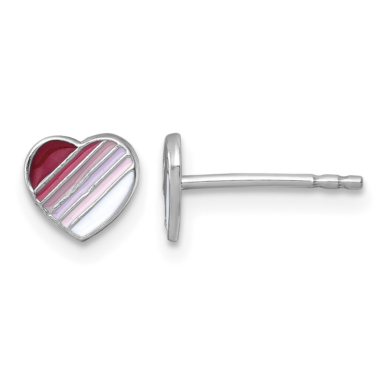Sterling Silver Madi K Rhodium-plated Enameled Striped Heart Childrens Post Earrings