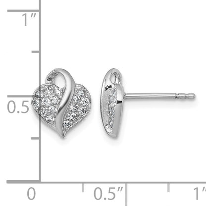 Sterling Silver Rhodium-plated Polished Pave CZ Heart Childrens Post Earrings