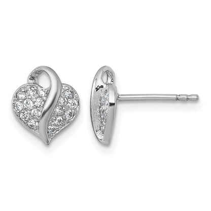 Sterling Silver Rhodium-plated Polished Pave CZ Heart Childrens Post Earrings