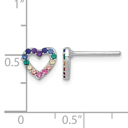 Sterling Silver Rhodium-plated Polished Rainbow Nano Crystals Open Heart Shape Childrens Post Earrings