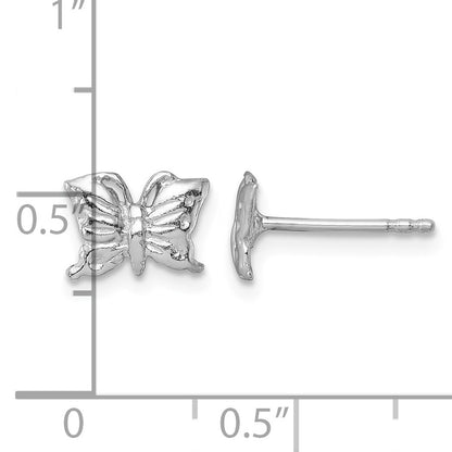 Sterling Silver Madi K Rhodium-plated Polished and Textured Butterfly Childrens Post Earrings
