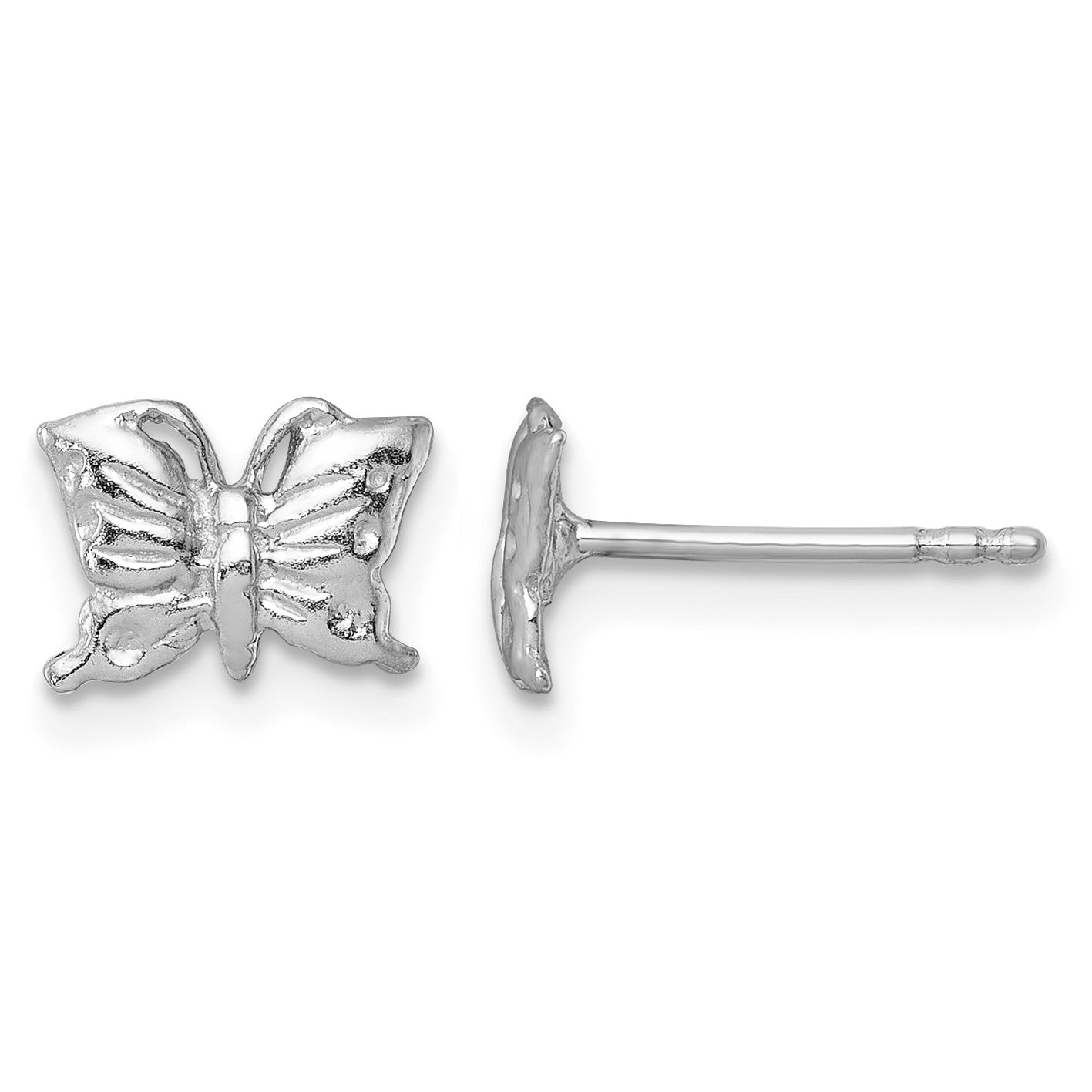 Sterling Silver Madi K Rhodium-plated Polished and Textured Butterfly Childrens Post Earrings