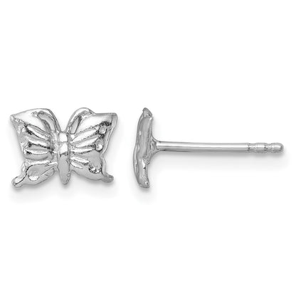 Sterling Silver Madi K Rhodium-plated Polished and Textured Butterfly Childrens Post Earrings
