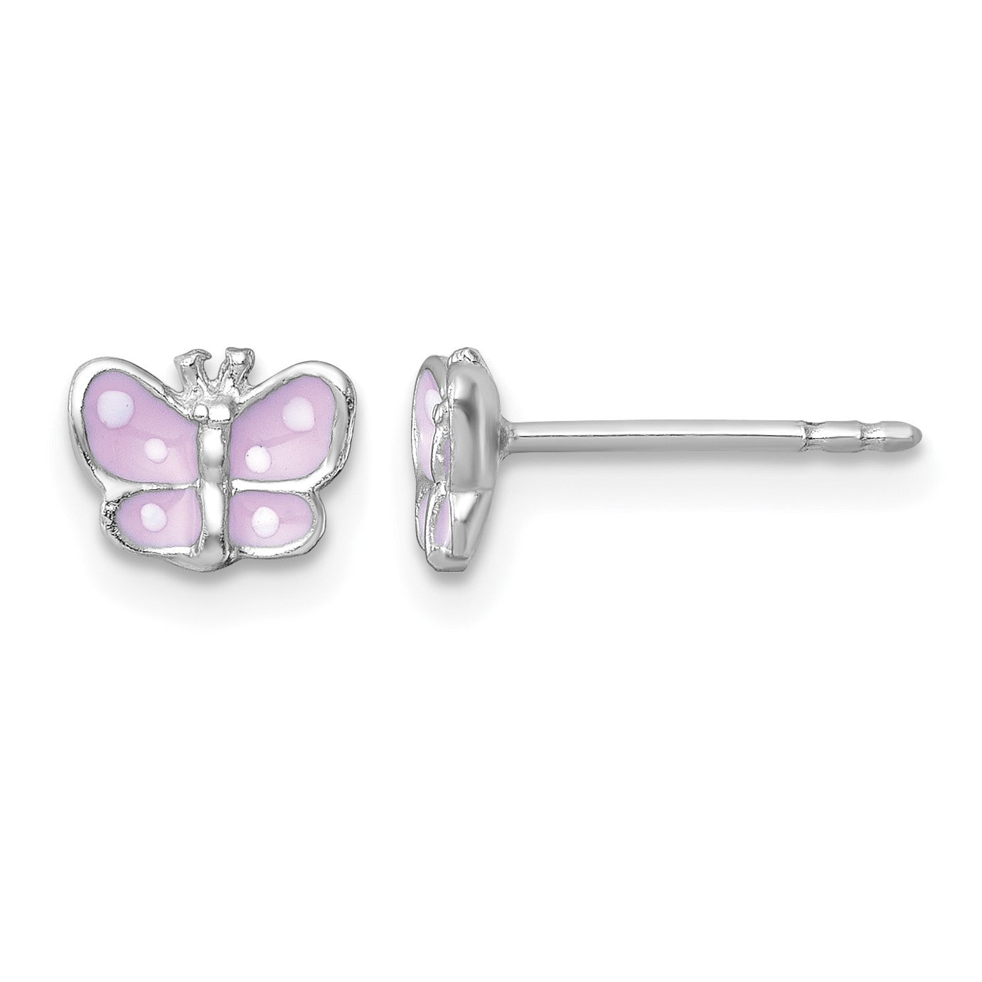 Sterling Silver Madi K Rhodium-plated Enameled Pink Butterfly Childrens Post Earrings