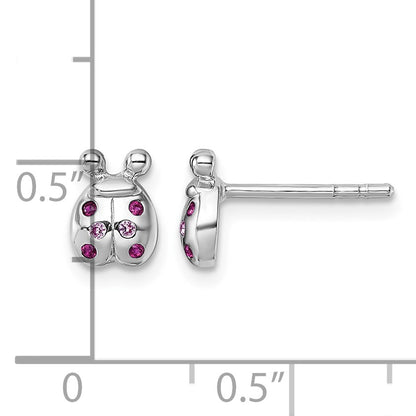 Sterling Silver Rhodium-plated Polished Pink And Red CZ Lady Bug Post Earrings