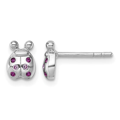 Sterling Silver Rhodium-plated Polished Pink And Red CZ Lady Bug Post Earrings