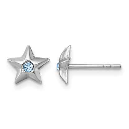 Sterling Silver Madi K Rhodium-plated Polished Blue Crystal Center Star Childrens Post Earrings