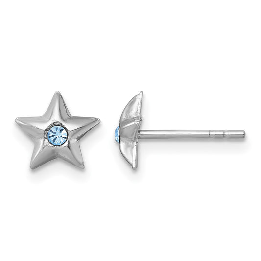 Sterling Silver Madi K Rhodium-plated Polished Blue Crystal Center Star Childrens Post Earrings