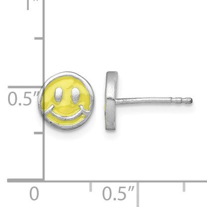 Sterling Silver Madi K Rhodium-plated Enameled Yellow Smiley Face Childrens Post Earrings