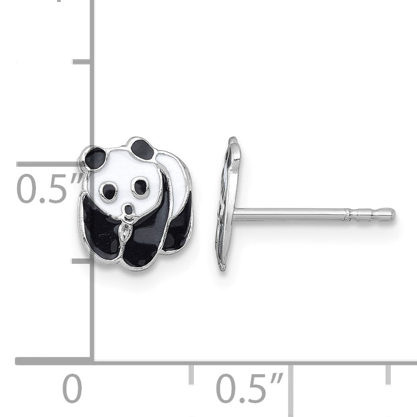Sterling Silver Madi K Rhodium-plated Enameled Black And White Panda Childrens Post Earrings