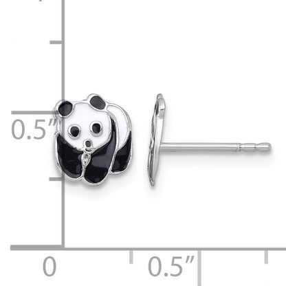 Sterling Silver Madi K Rhodium-plated Enameled Black And White Panda Childrens Post Earrings