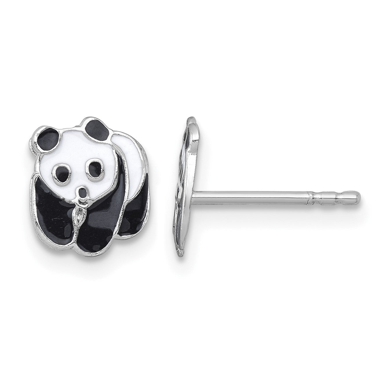 Sterling Silver Madi K Rhodium-plated Enameled Black And White Panda Childrens Post Earrings