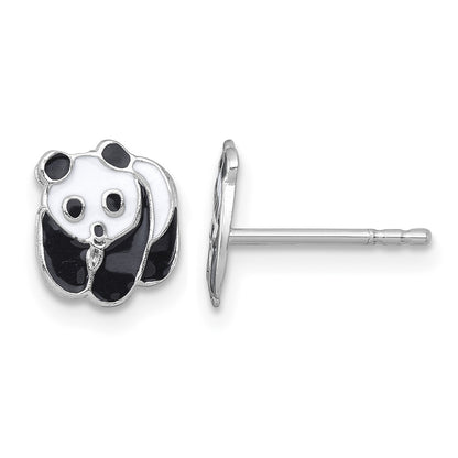 Sterling Silver Madi K Rhodium-plated Enameled Black And White Panda Childrens Post Earrings
