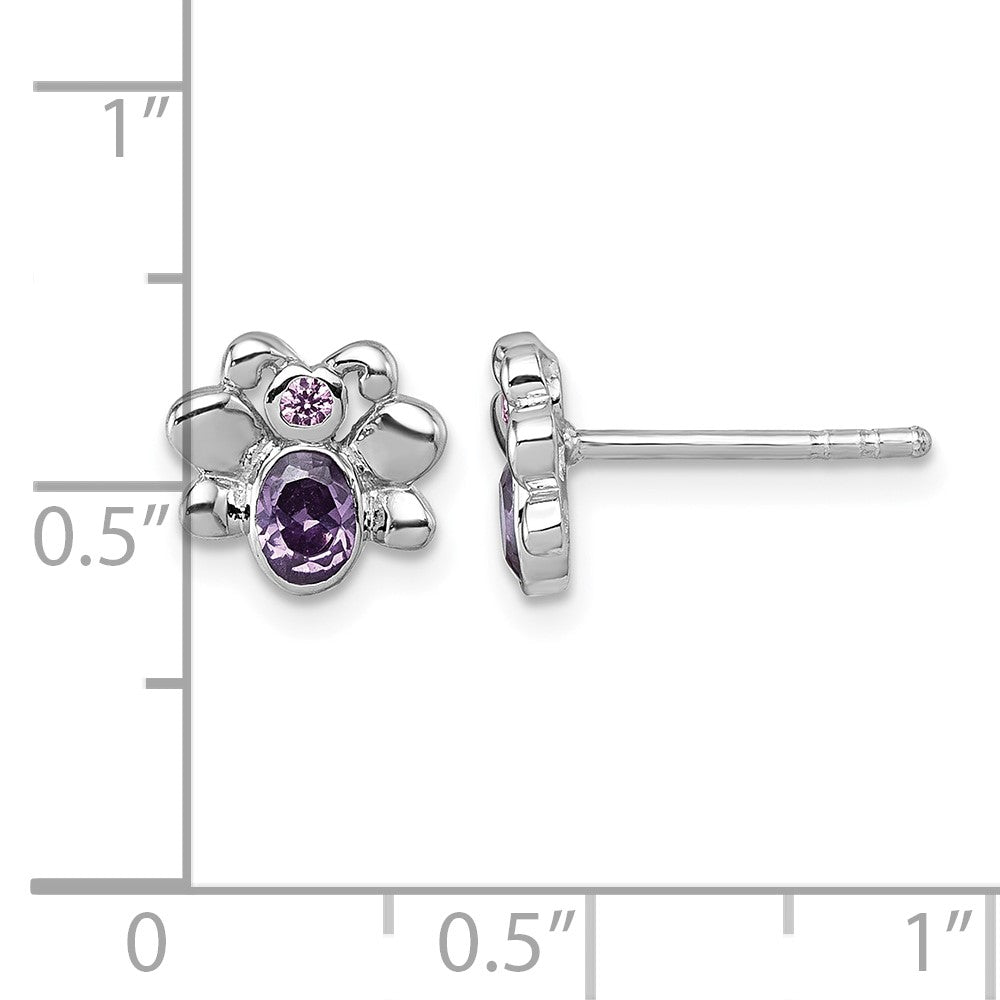 Sterling Silver Rhodium-plated Polished Pink And Purple CZ Butterfly Post Earrings