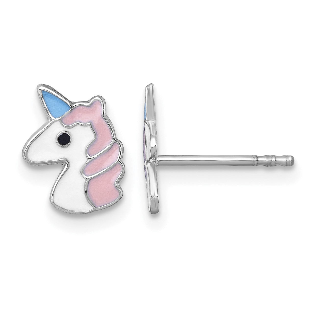 Sterling Silver Madi K Rhodium-plated Enameled Unicorn Childrens Post Earrings