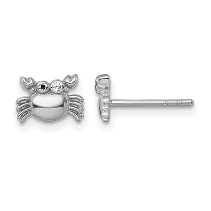 Sterling Silver Rhodium-plated Polished Black Enamel and White CZ Crab Childrens Post Earrings