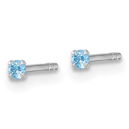 Sterling Silver Madi K Rhodium-plated 2.00mm Blue CZ Childrens Stud Post Earrings