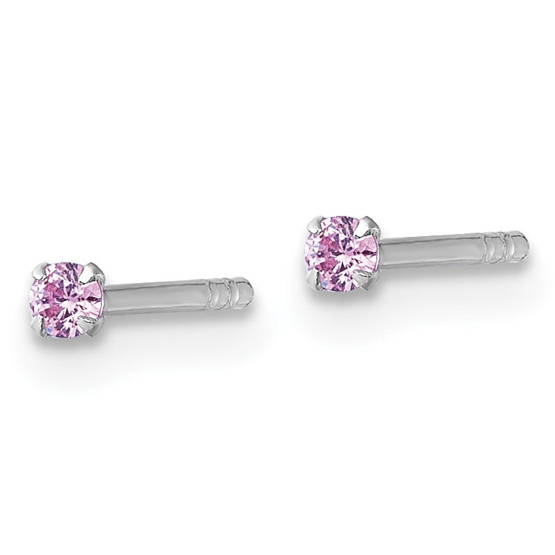 Sterling Silver Madi K Rhodium-plated 2.00mm Pink CZ Childrens Stud Post Earrings