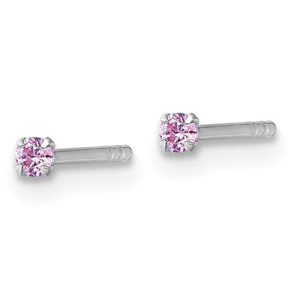 Sterling Silver Madi K Rhodium-plated 2.00mm Pink CZ Childrens Stud Post Earrings