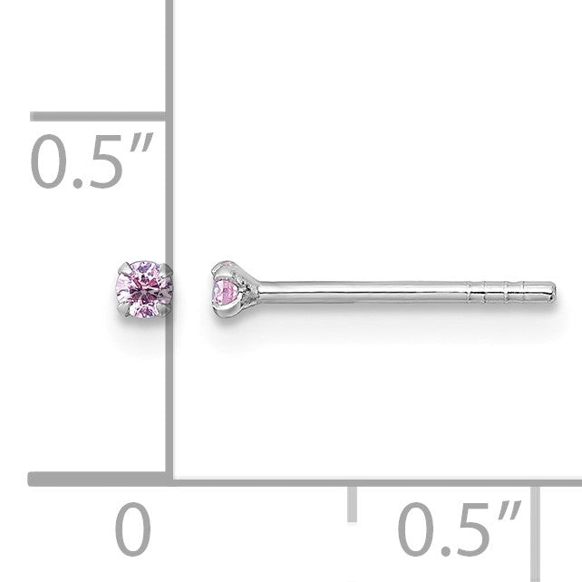 Sterling Silver Madi K Rhodium-plated 2.00mm Pink CZ Childrens Stud Post Earrings