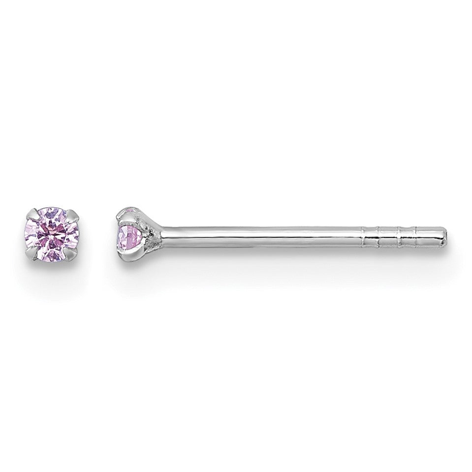 Sterling Silver Madi K Rhodium-plated 2.00mm Pink CZ Childrens Stud Post Earrings