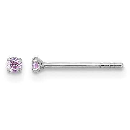 Sterling Silver Madi K Rhodium-plated 2.00mm Pink CZ Childrens Stud Post Earrings