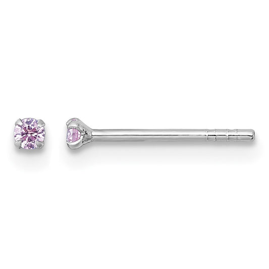 Sterling Silver Madi K Rhodium-plated 2.00mm Pink CZ Childrens Stud Post Earrings