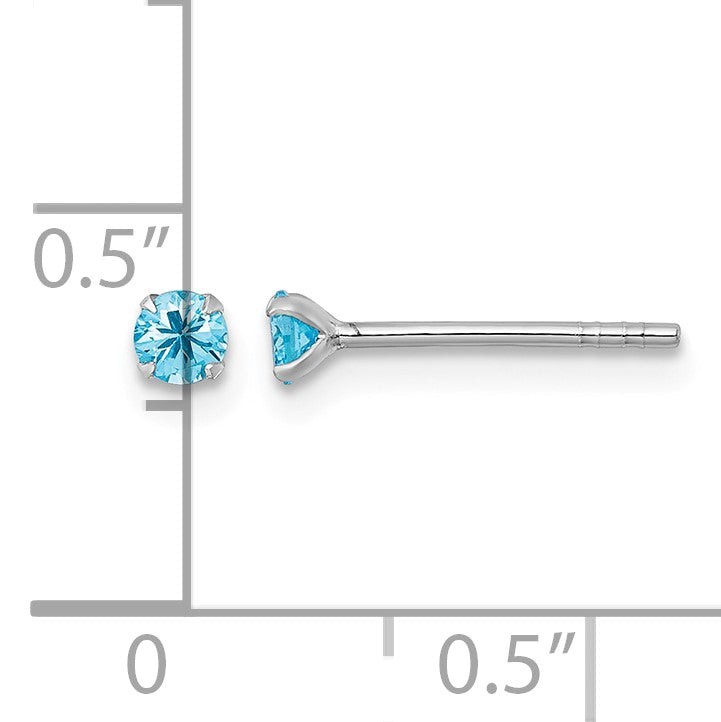 Sterling Silver Madi K Rhodium-plated 3.00mm Blue CZ Childrens Stud Post Earrings