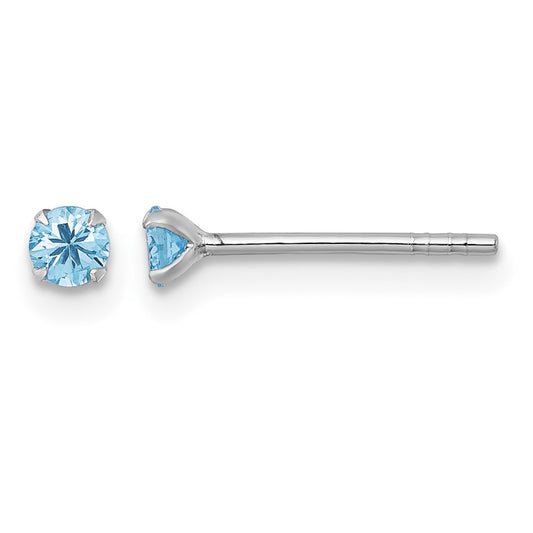 Sterling Silver Madi K Rhodium-plated 3.00mm Blue CZ Childrens Stud Post Earrings