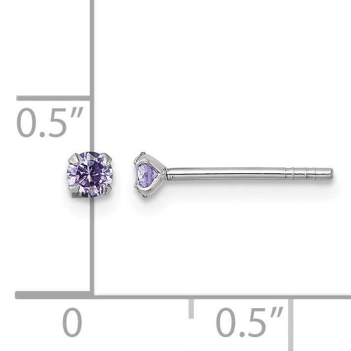 Sterling Silver Madi K Rhodium-plated 3.00mm Purple CZ Childrens Stud Post Earrings