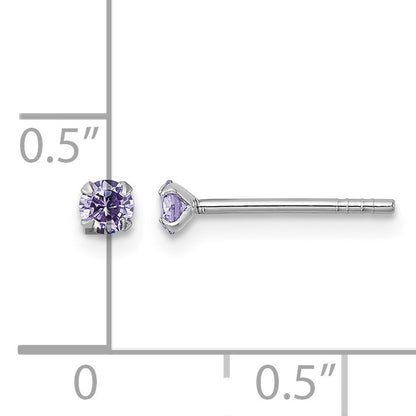 Sterling Silver Madi K Rhodium-plated 3.00mm Purple CZ Childrens Stud Post Earrings
