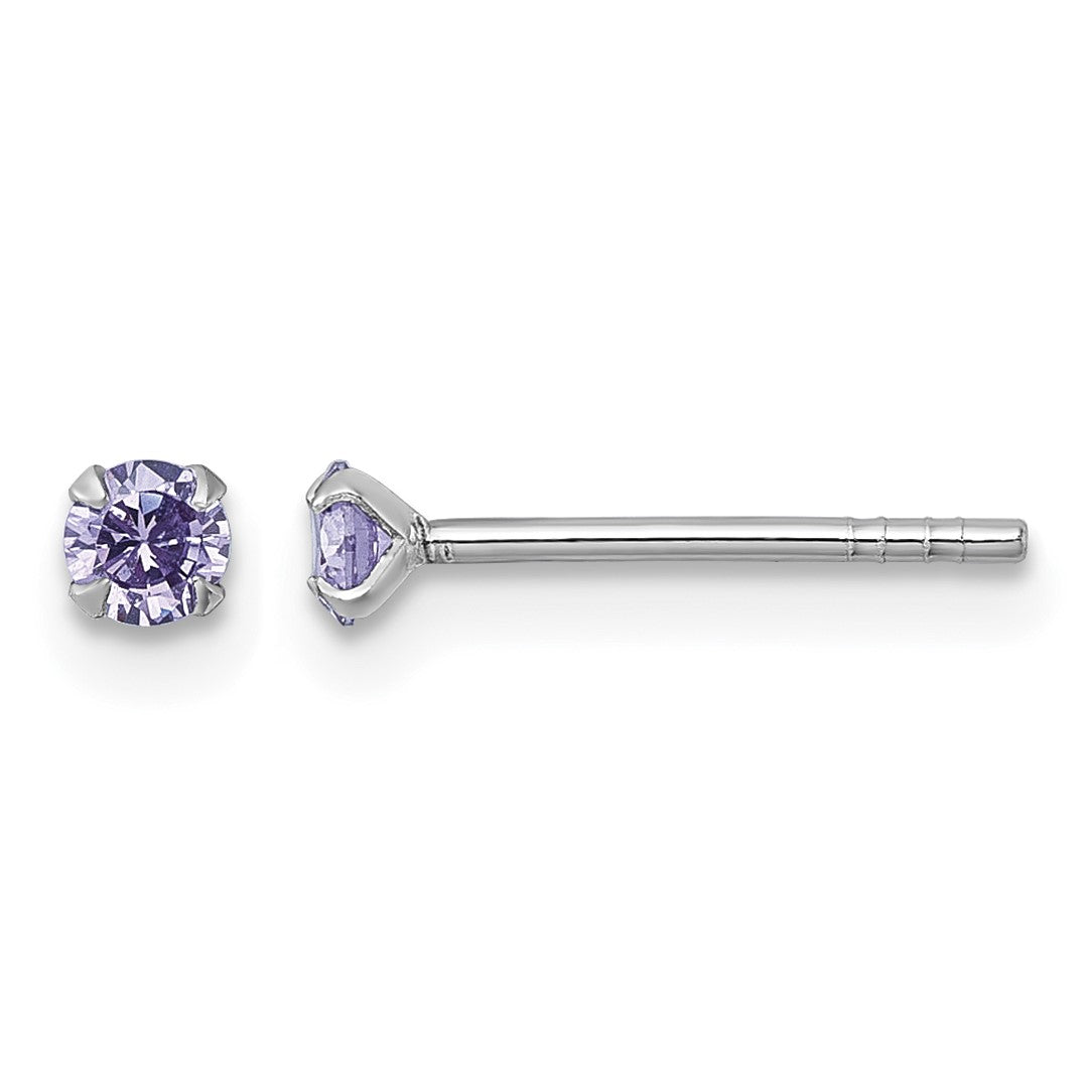 Sterling Silver Madi K Rhodium-plated 3.00mm Purple CZ Childrens Stud Post Earrings