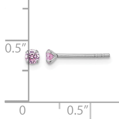 Sterling Silver Madi K Rhodium-plated 3.00mm Pink CZ Childrens Stud Post Earrings