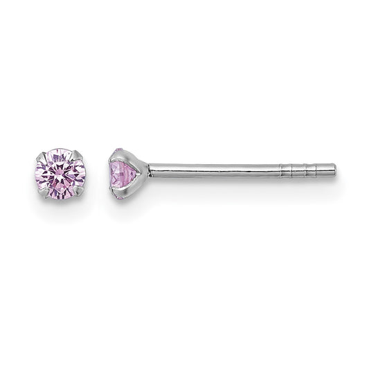 Sterling Silver Madi K Rhodium-plated 3.00mm Pink CZ Childrens Stud Post Earrings