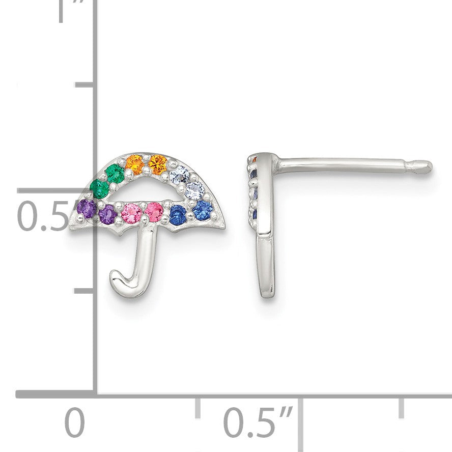 Sterling Silver Polished Multi-color Nano Crystals Umbrella Childrens Post Earrings