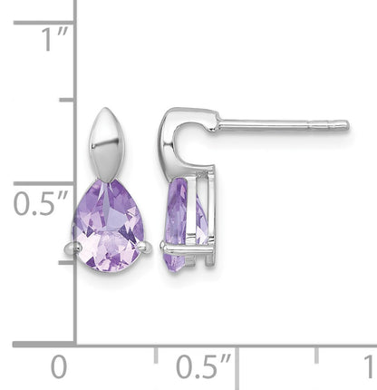 Sterling Silver Rhodium-plated Polished Pear Amethyst Teardrop Post Earrings