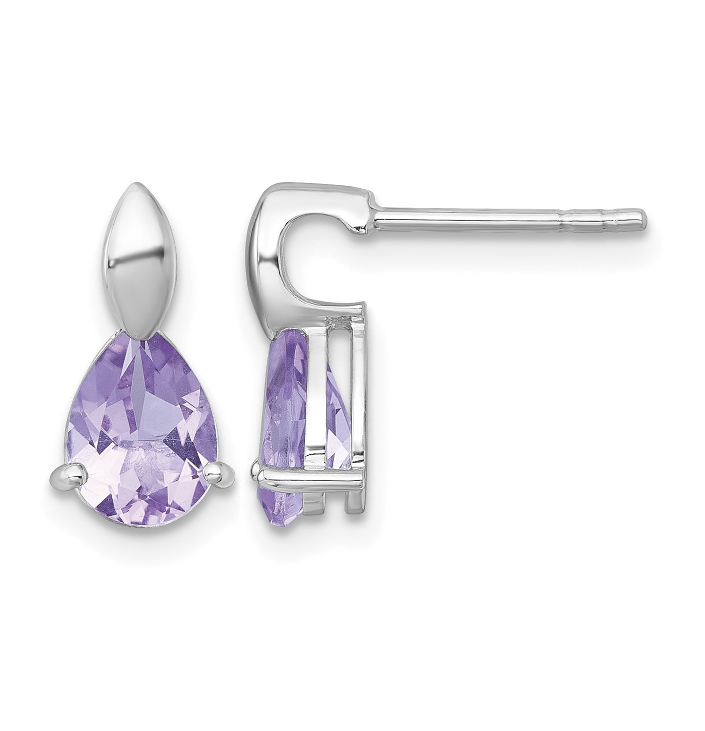 Sterling Silver Rhodium-plated Polished Pear Amethyst Teardrop Post Earrings
