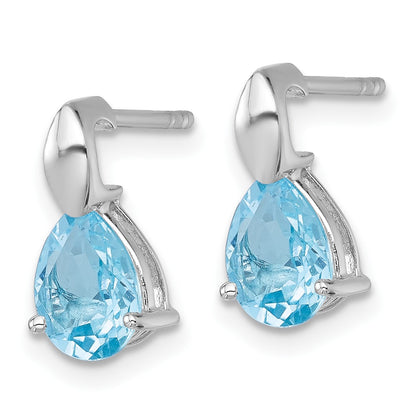 Sterling Silver Rhodium-plated Polished Pear Blue Topaz Teardrop Post Earrings