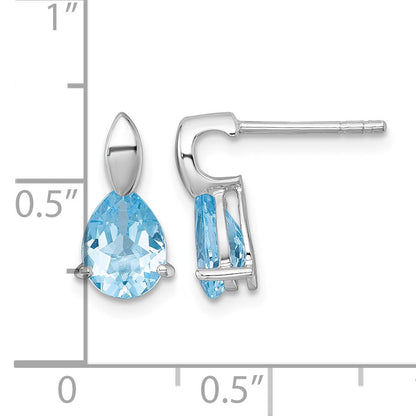 Sterling Silver Rhodium-plated Polished Pear Blue Topaz Teardrop Post Earrings