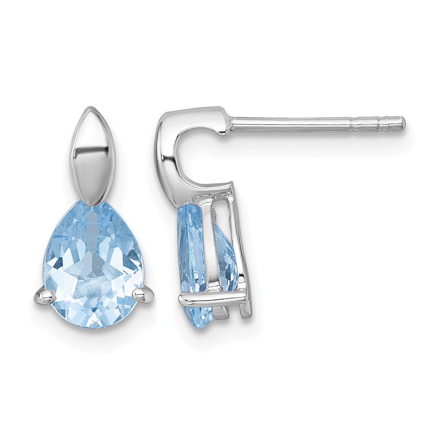 Sterling Silver Rhodium-plated Polished Pear Blue Topaz Teardrop Post Earrings