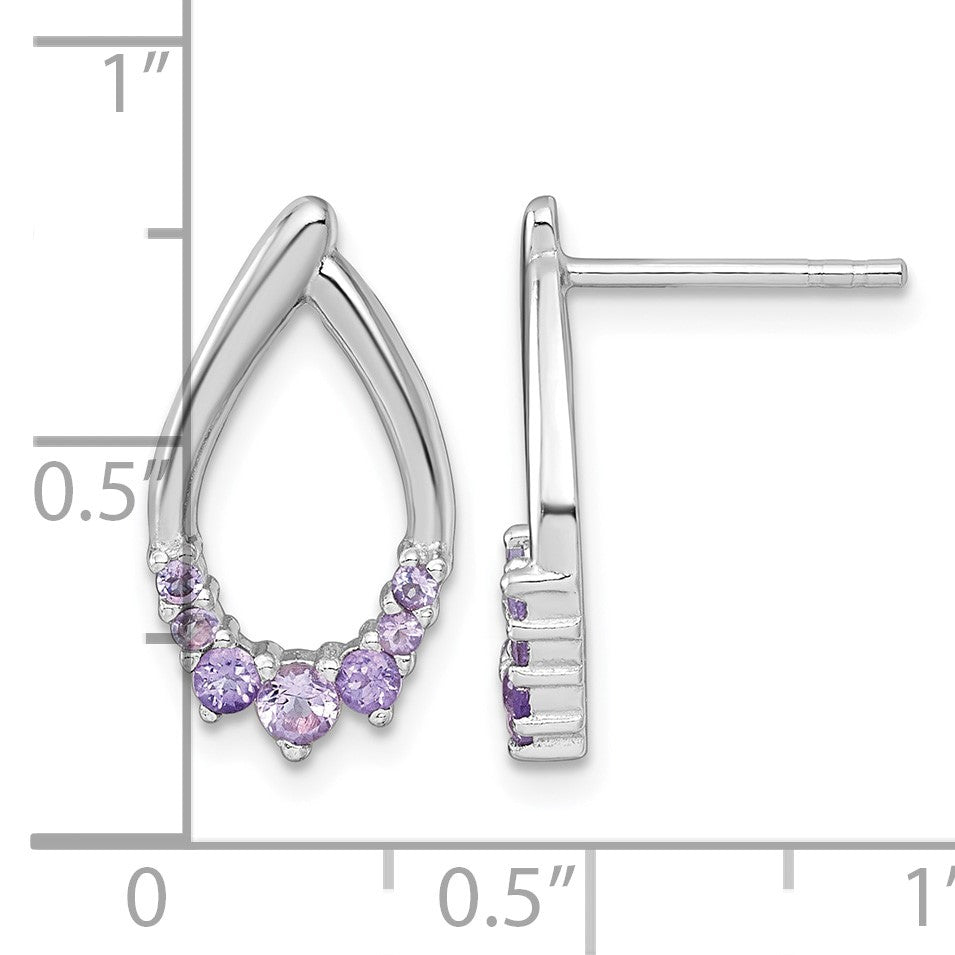 Sterling Silver Rhodium-plated Polished Amethyst Teardrop Post Earrings