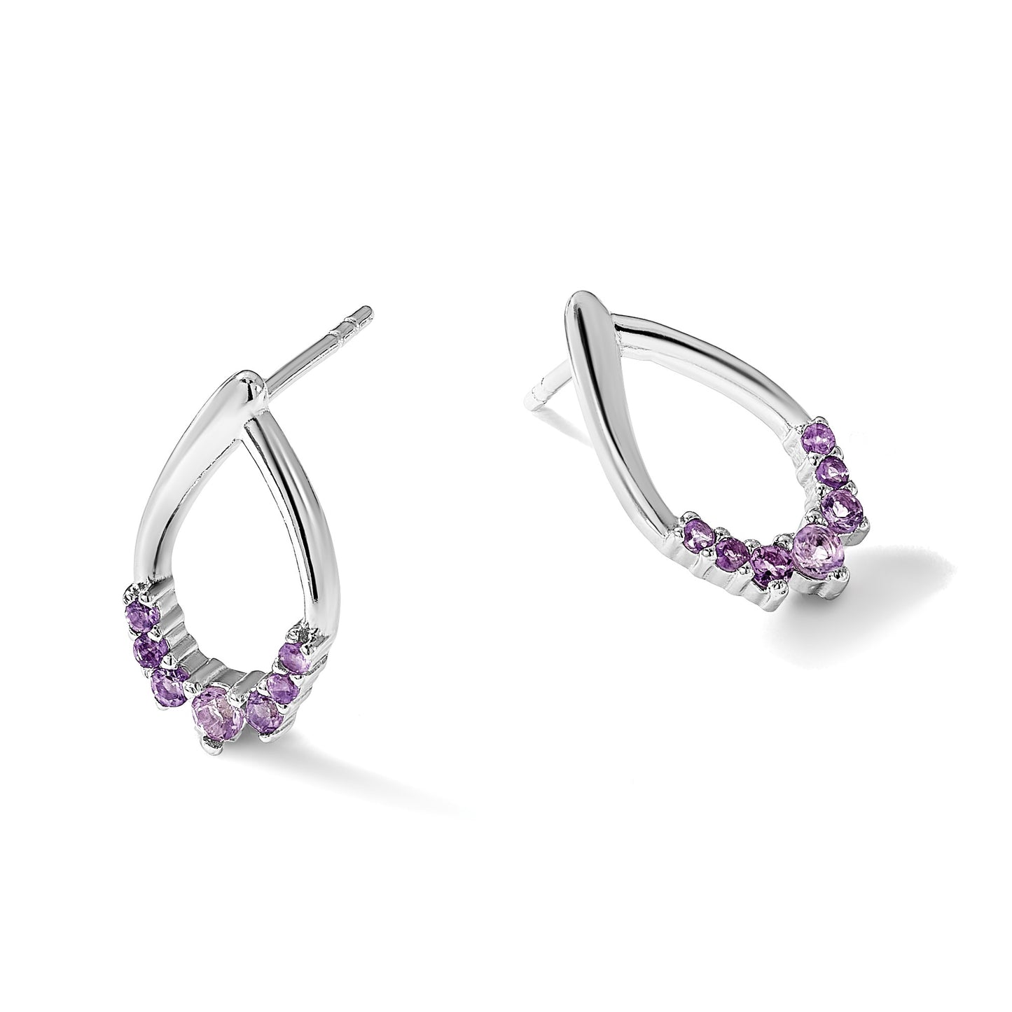 Sterling Silver Rhodium-plated Polished Amethyst Teardrop Post Earrings