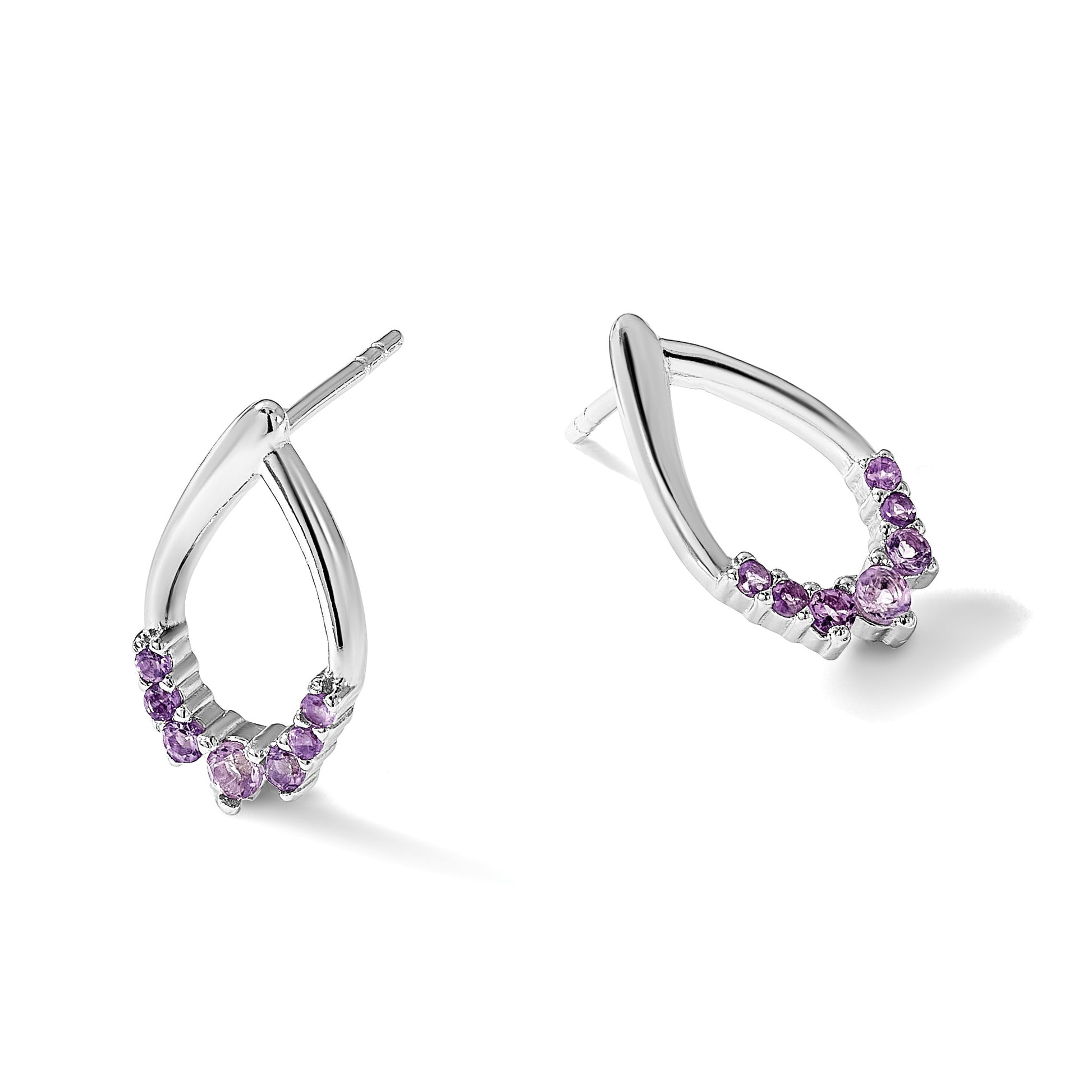 Sterling Silver Rhodium-plated Polished Amethyst Teardrop Post Earrings