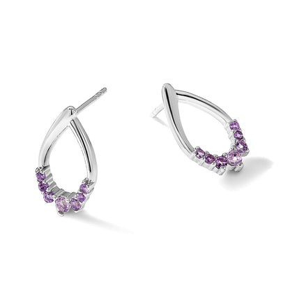 Sterling Silver Rhodium-plated Polished Amethyst Teardrop Post Earrings