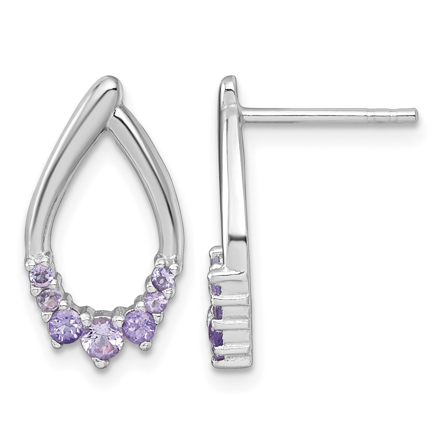 Sterling Silver Rhodium-plated Polished Amethyst Teardrop Post Earrings