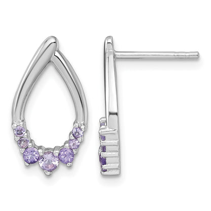 Sterling Silver Rhodium-plated Polished Amethyst Teardrop Post Earrings
